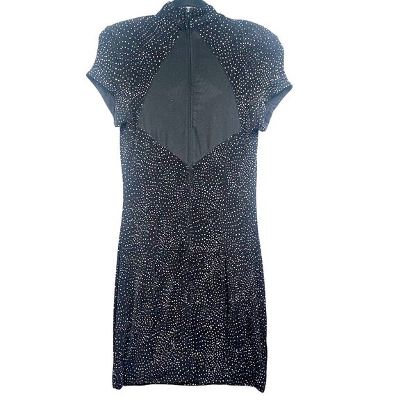 VTG 90s Black Mini Party Dress Women 10 Slinky Glitter Sheer Witchy Goth Holiday - Picture 2 of 16